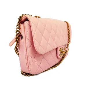 Chanel  Matelasse W Flap W Chain Women's Leather Shoulder Bag Pink