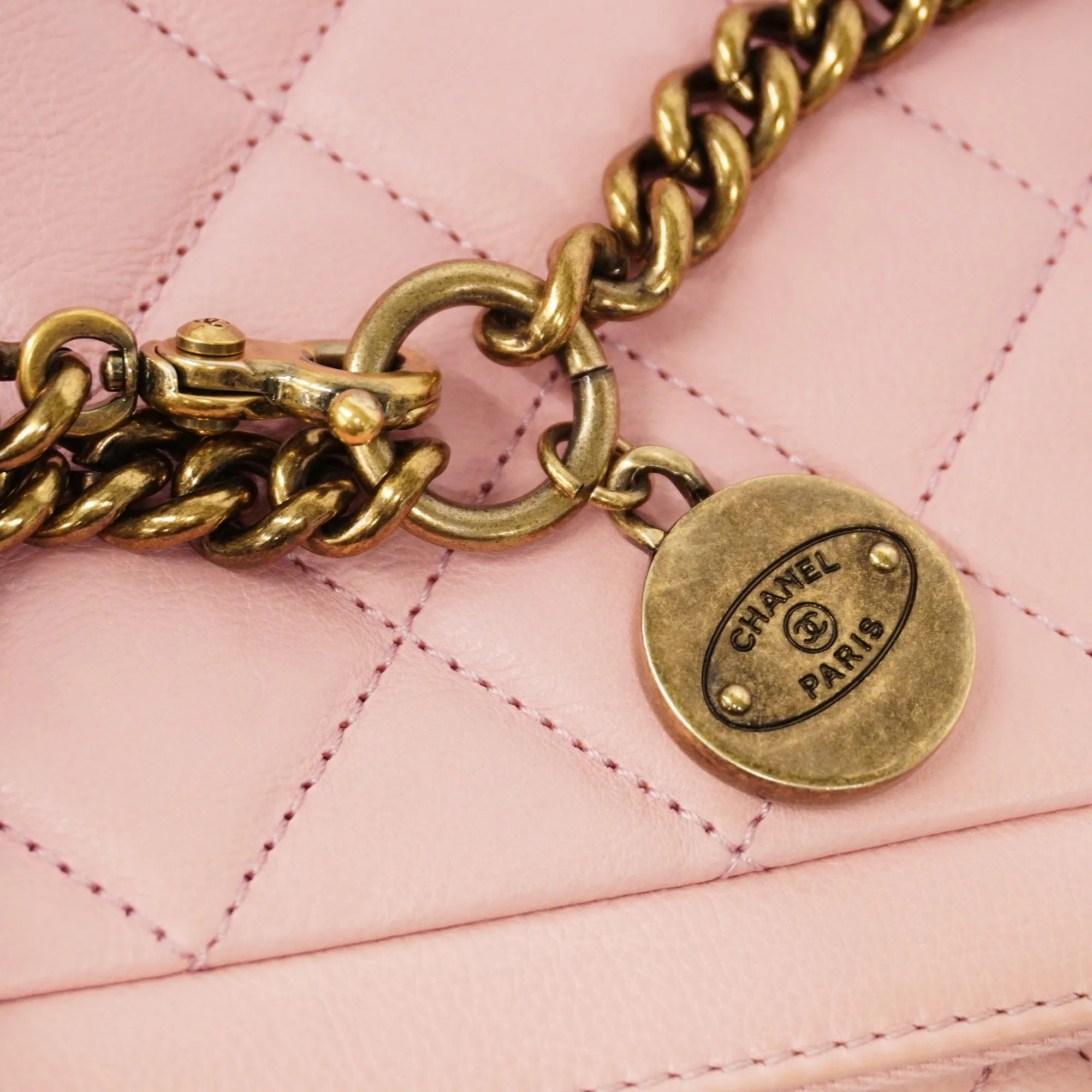 Chanel  Matelasse W Flap W Chain Women's Leather Shoulder Bag Pink