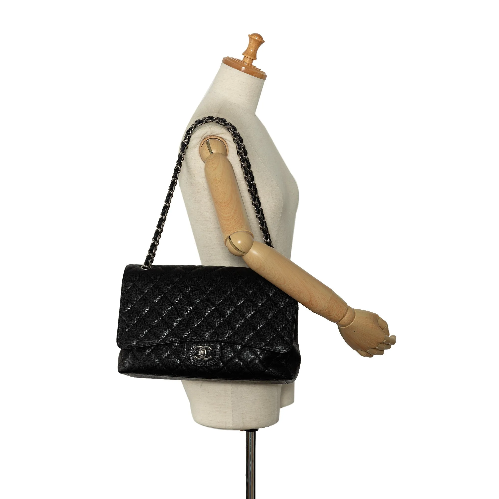 Chanel Maxi Classic Caviar Double Flap Shoulder Bag