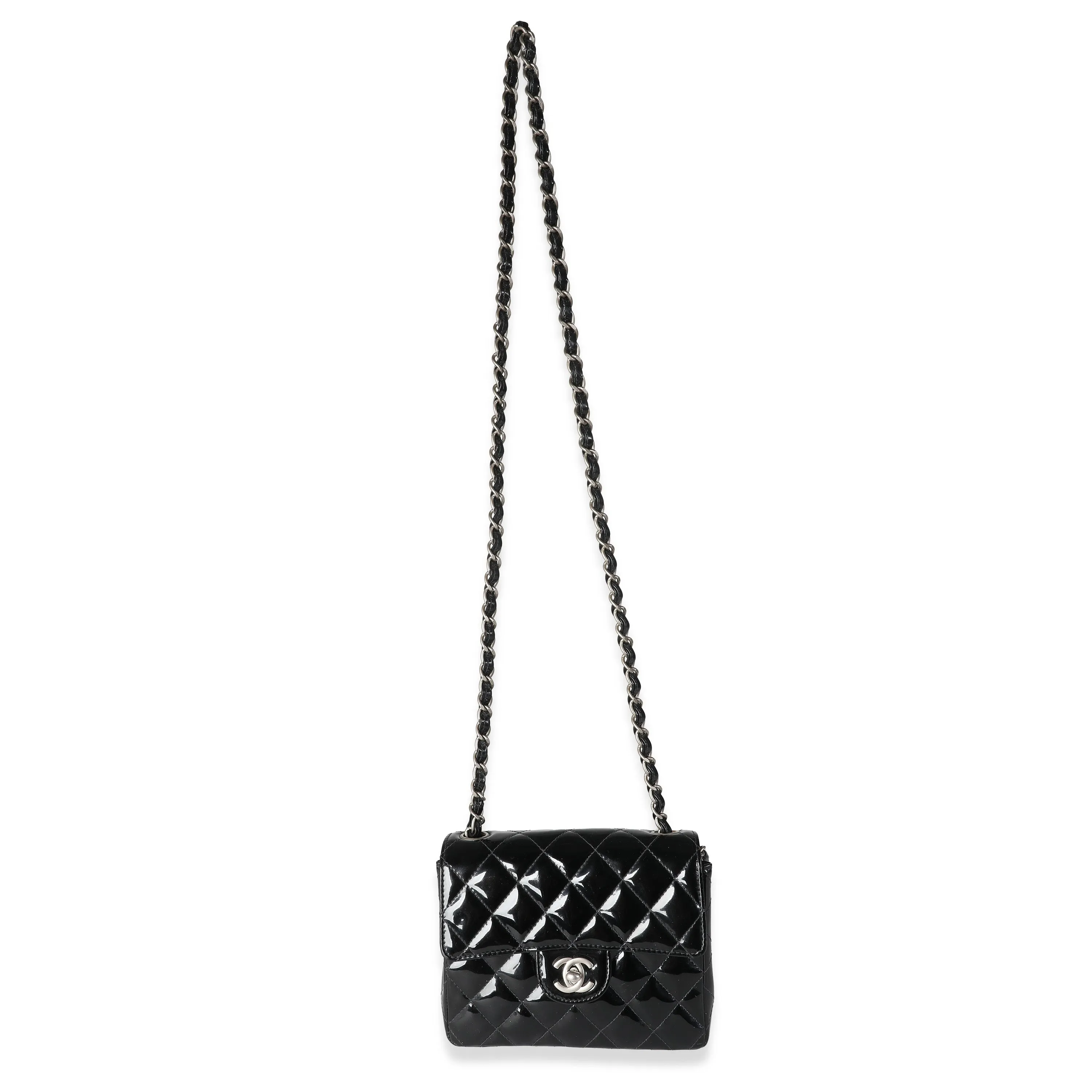 CHANEL Vintage Black Quilted Patent Mini Square New Bag