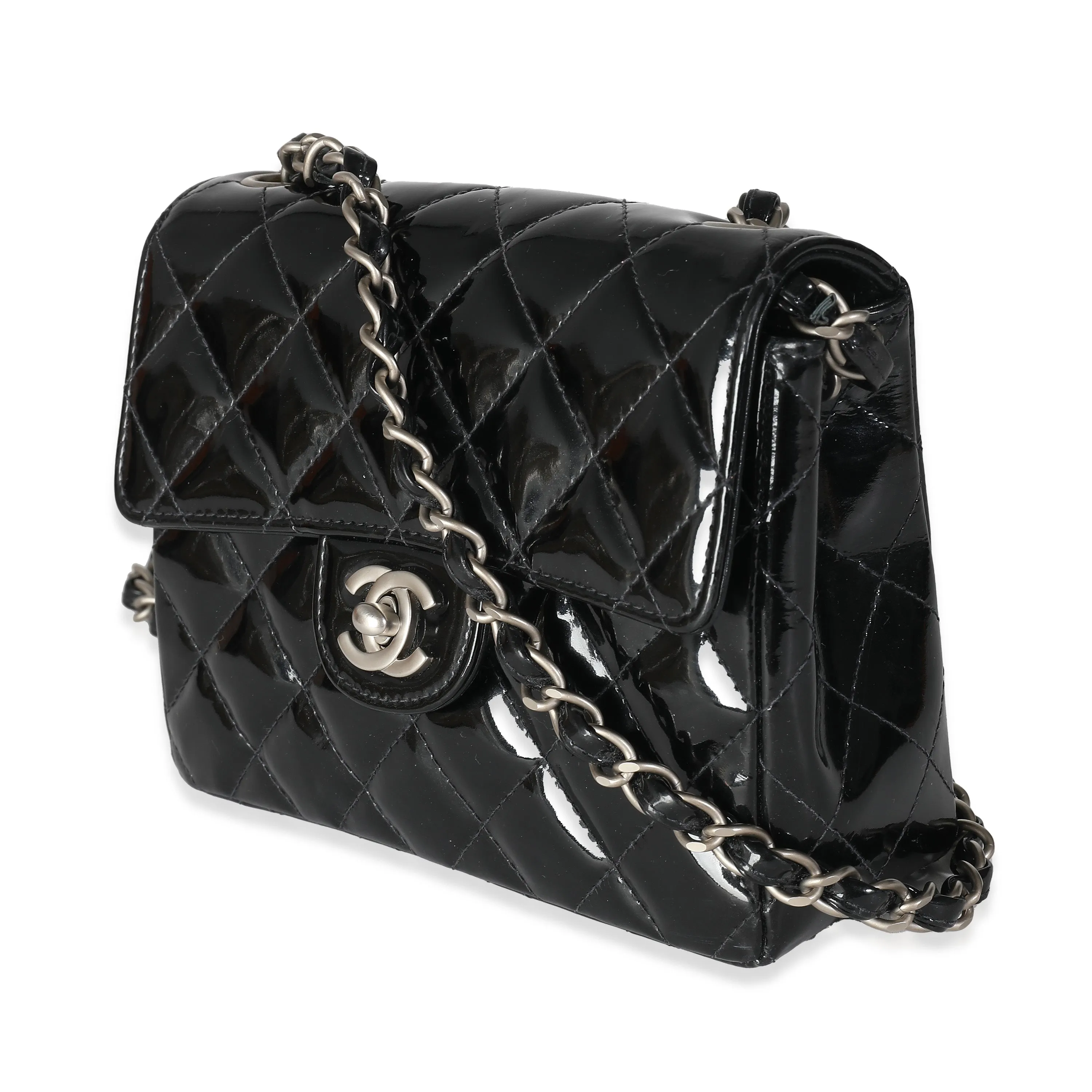 CHANEL Vintage Black Quilted Patent Mini Square New Bag