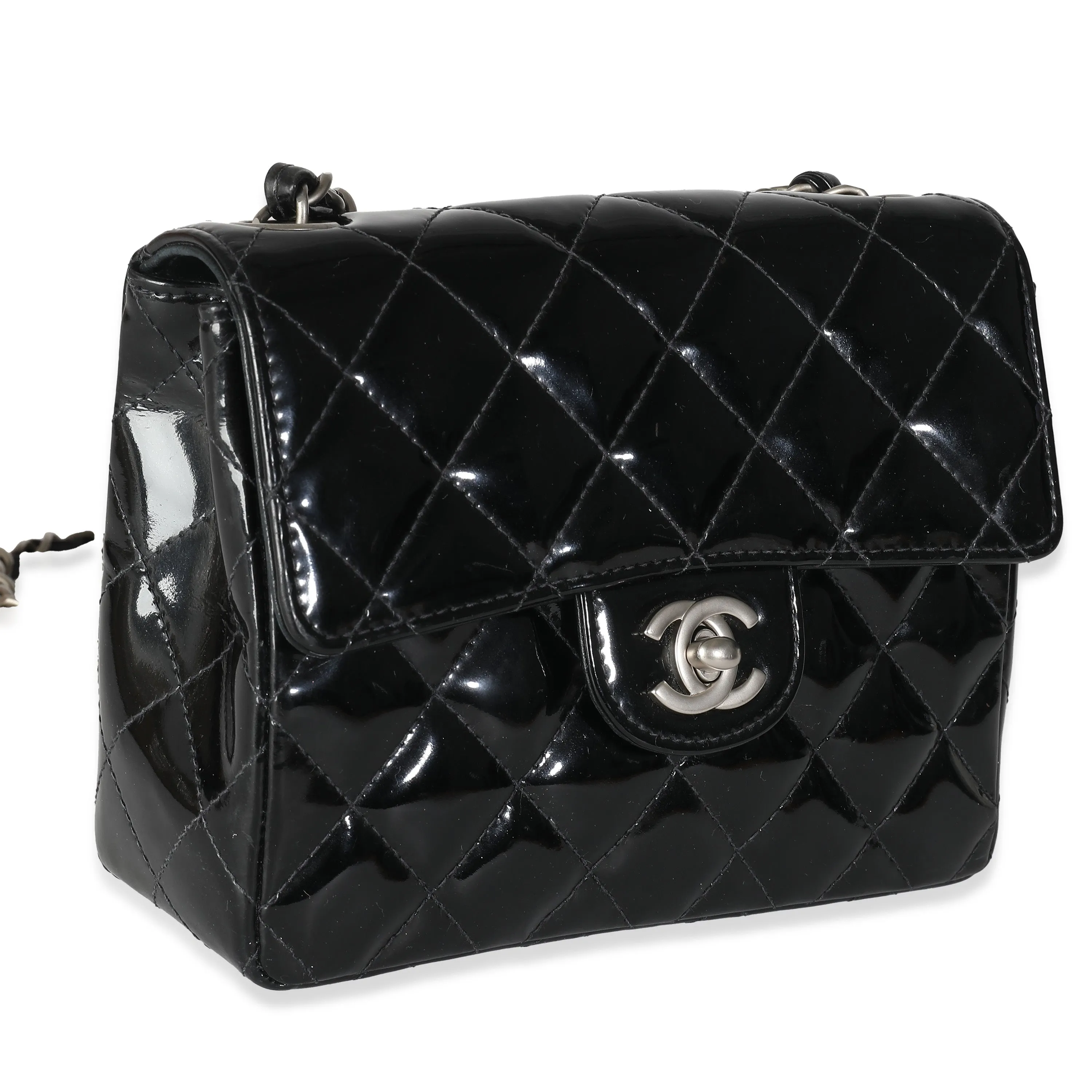 CHANEL Vintage Black Quilted Patent Mini Square New Bag