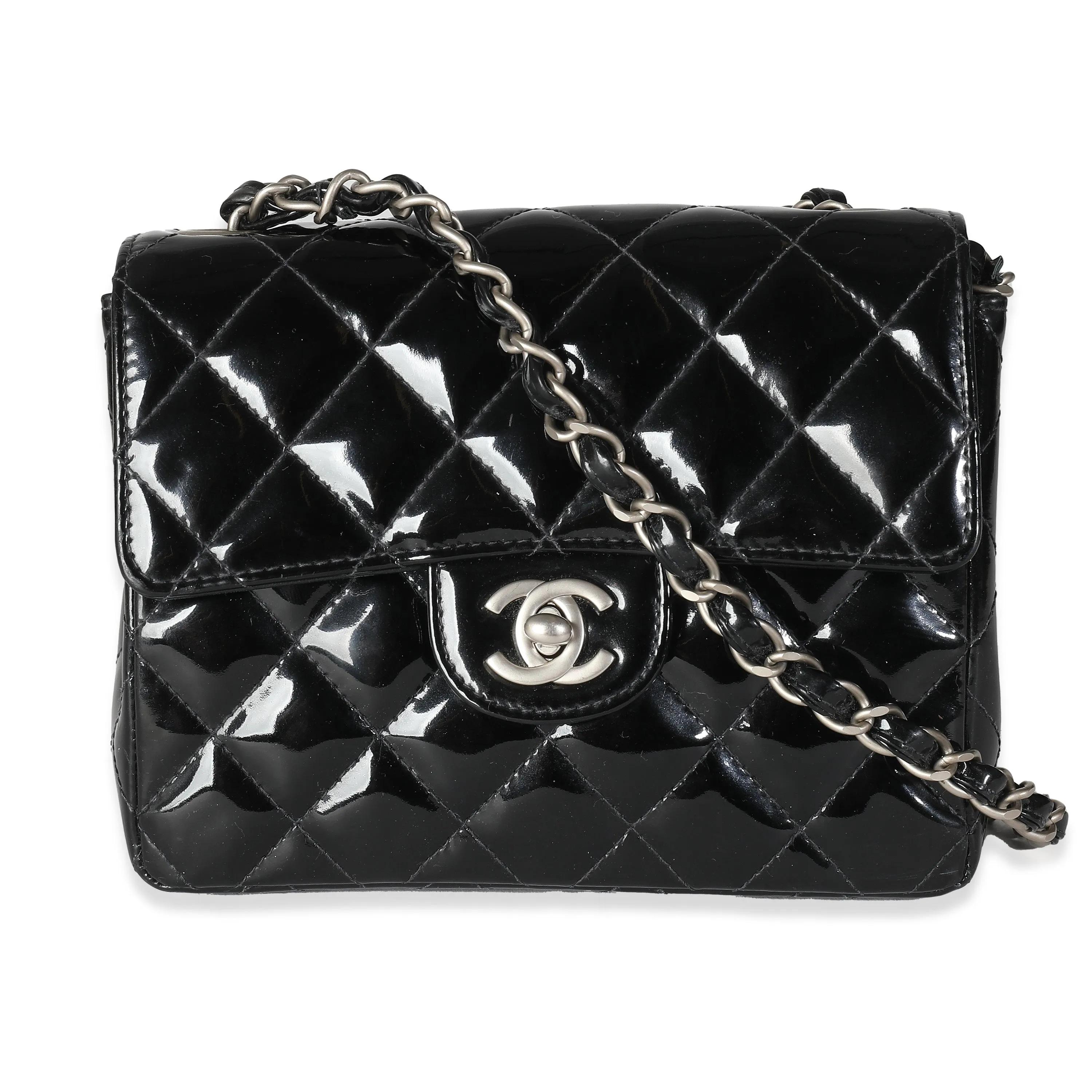 CHANEL Vintage Black Quilted Patent Mini Square New Bag
