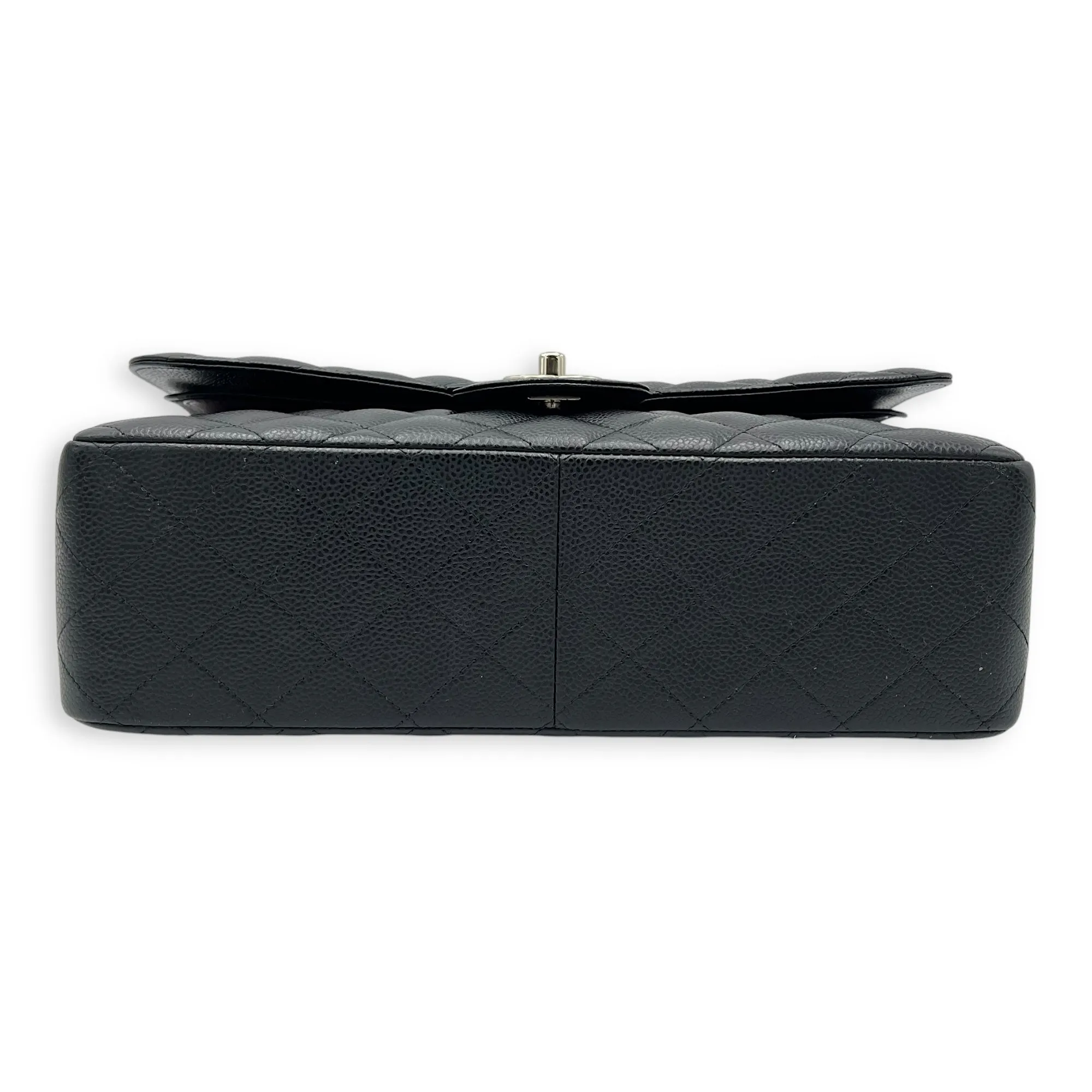 Classic Double Flap Jumbo Black Shoulder Bag in Caviar Leather, Silver hardware