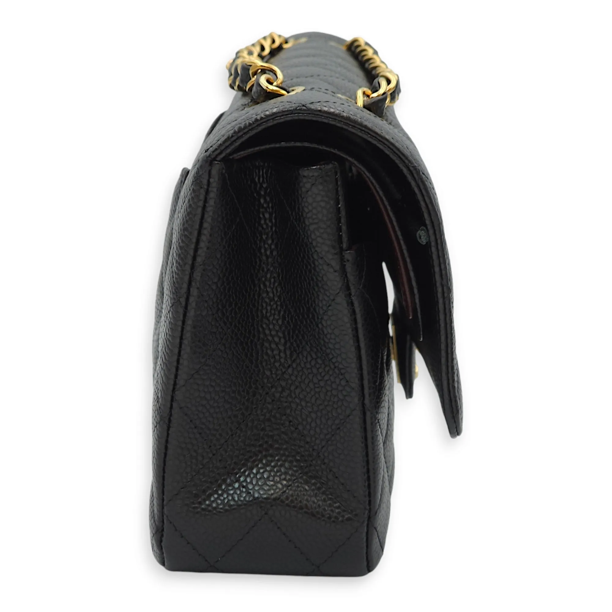 Classic Double Flap Medium Black Shoulder Bag in Caviar Leather, Gold hardware