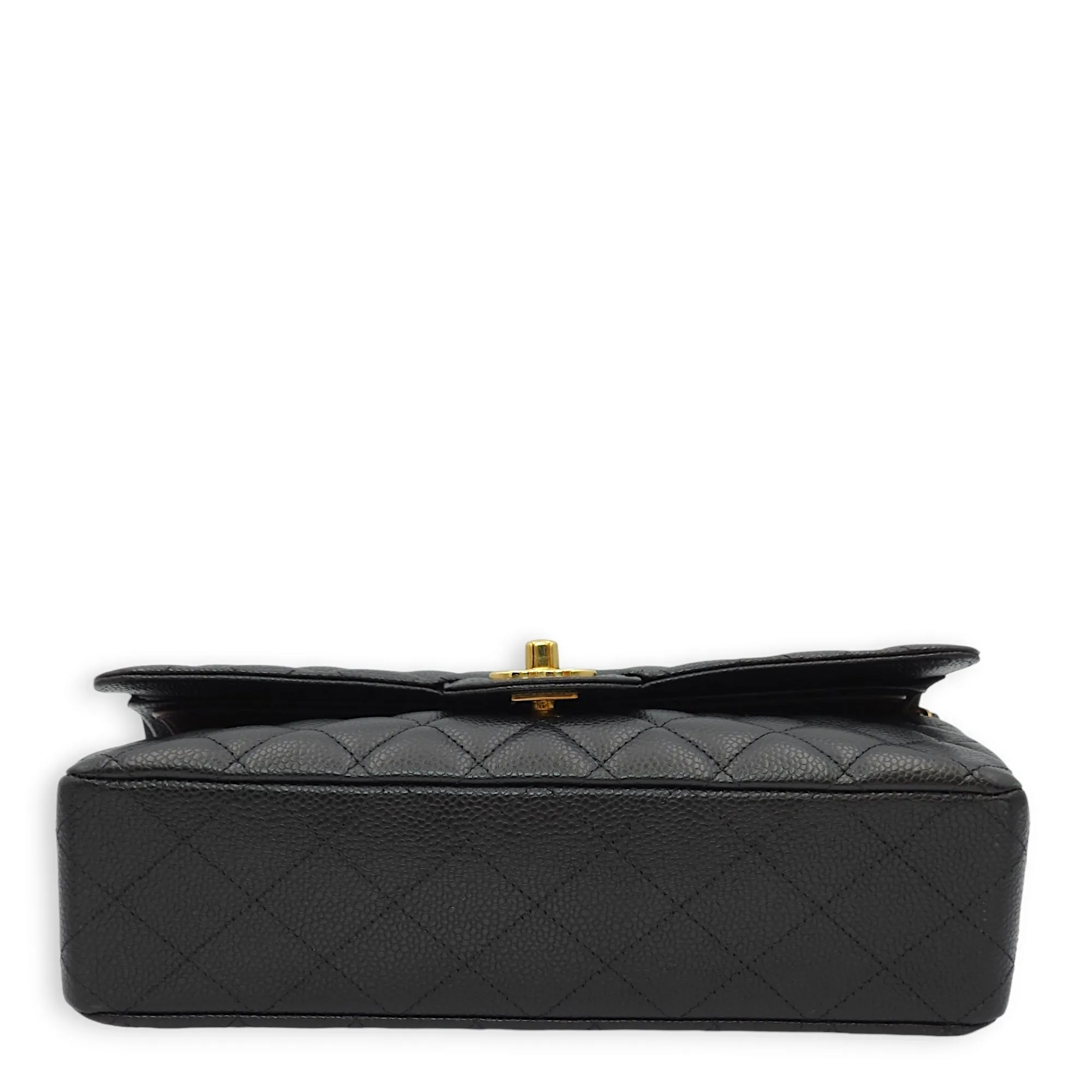 Classic Double Flap Medium Black Shoulder Bag in Caviar Leather, Gold hardware
