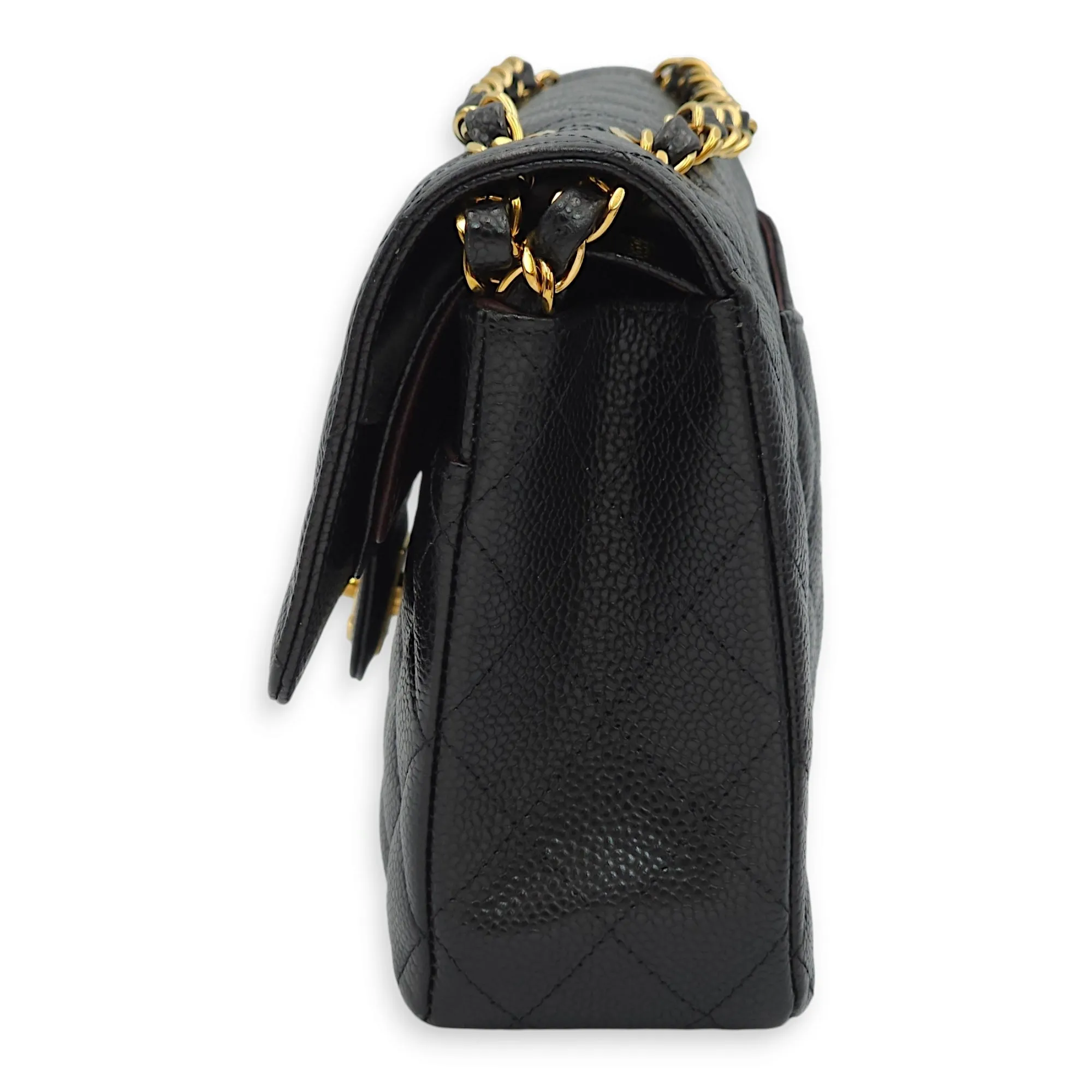 Classic Double Flap Medium Black Shoulder Bag in Caviar Leather, Gold hardware