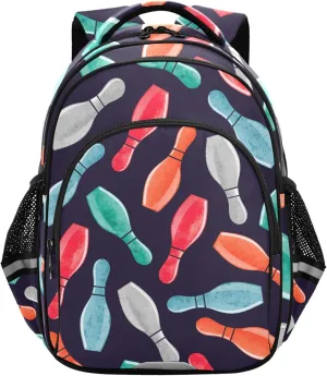 Colorful Watercolor Bowling Backpack for School Study Book Bag Laptop Backpack Work Travel Computer Bags with Reflective Stripes