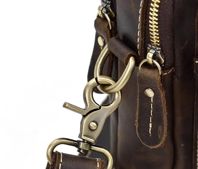Cool Black Coffee Leather Men Vintage Mini Handbag Small Shoulder Bags Messenger Bag For Men
