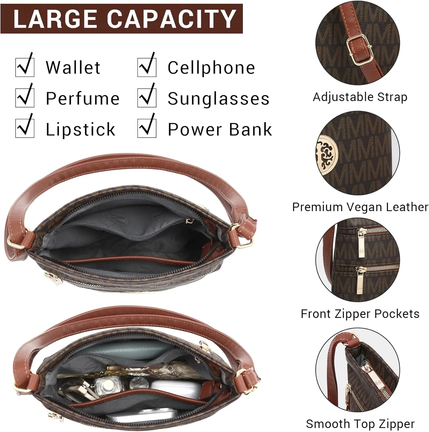 Crossbody Bags for Women Multi Pocket Crossbody Purses Trendy Vegan Leather Shoulder Handbags with Adjustable Strap