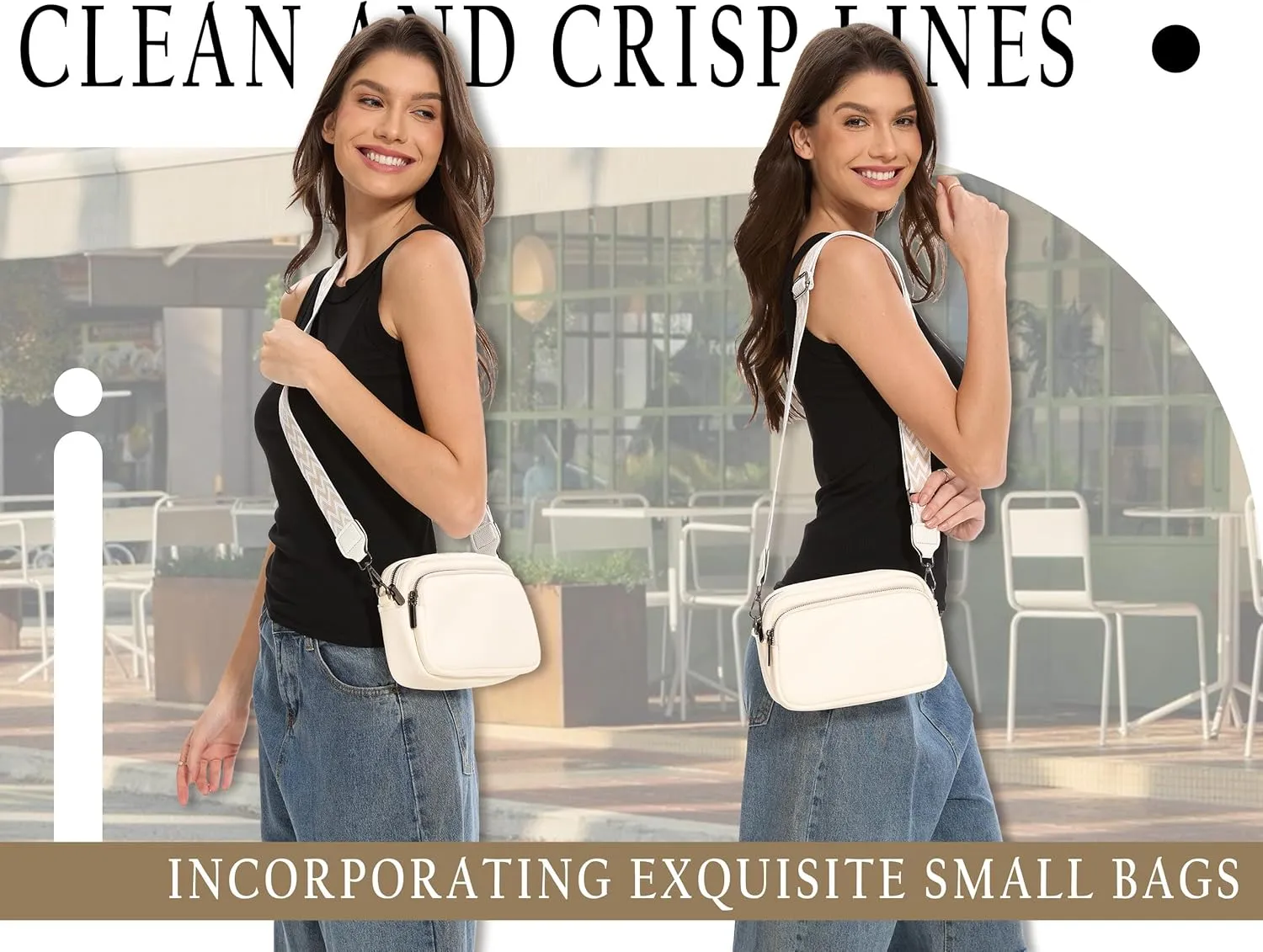 Crossbody Purse for Women with Adjustable Wide Guitar Strap, Small Vegan Leather Cross Body Camera Shoulder Bags