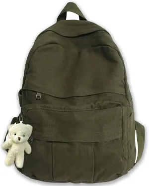 Cute Canvas Backpacks for Women Girls, Aesthetic Laptop Bookbag Vintage Backpack for College High School, Green
