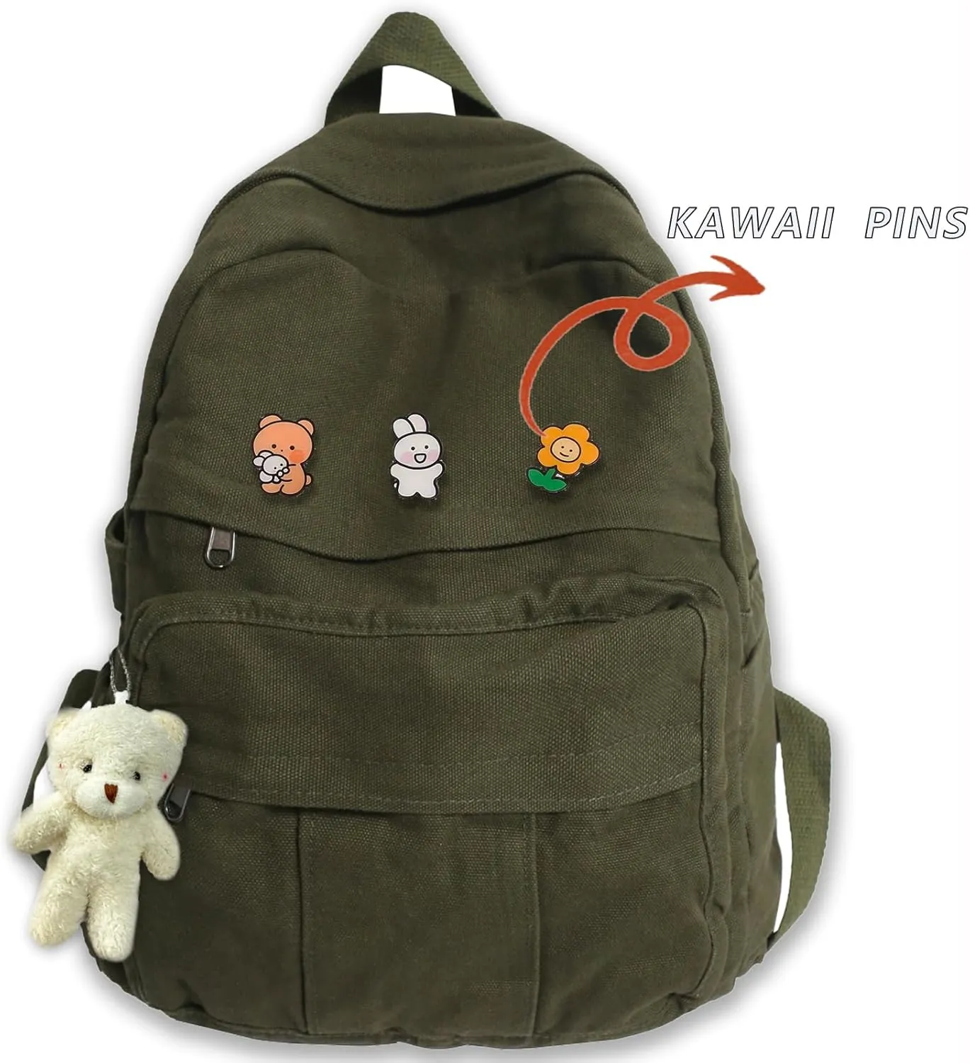 Cute Canvas Backpacks for Women Girls, Aesthetic Laptop Bookbag Vintage Backpack for College High School, Green