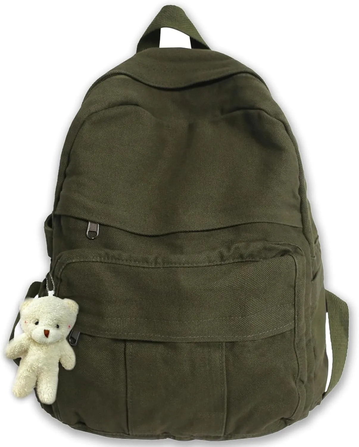 Cute Canvas Backpacks for Women Girls, Aesthetic Laptop Bookbag Vintage Backpack for College High School, Green