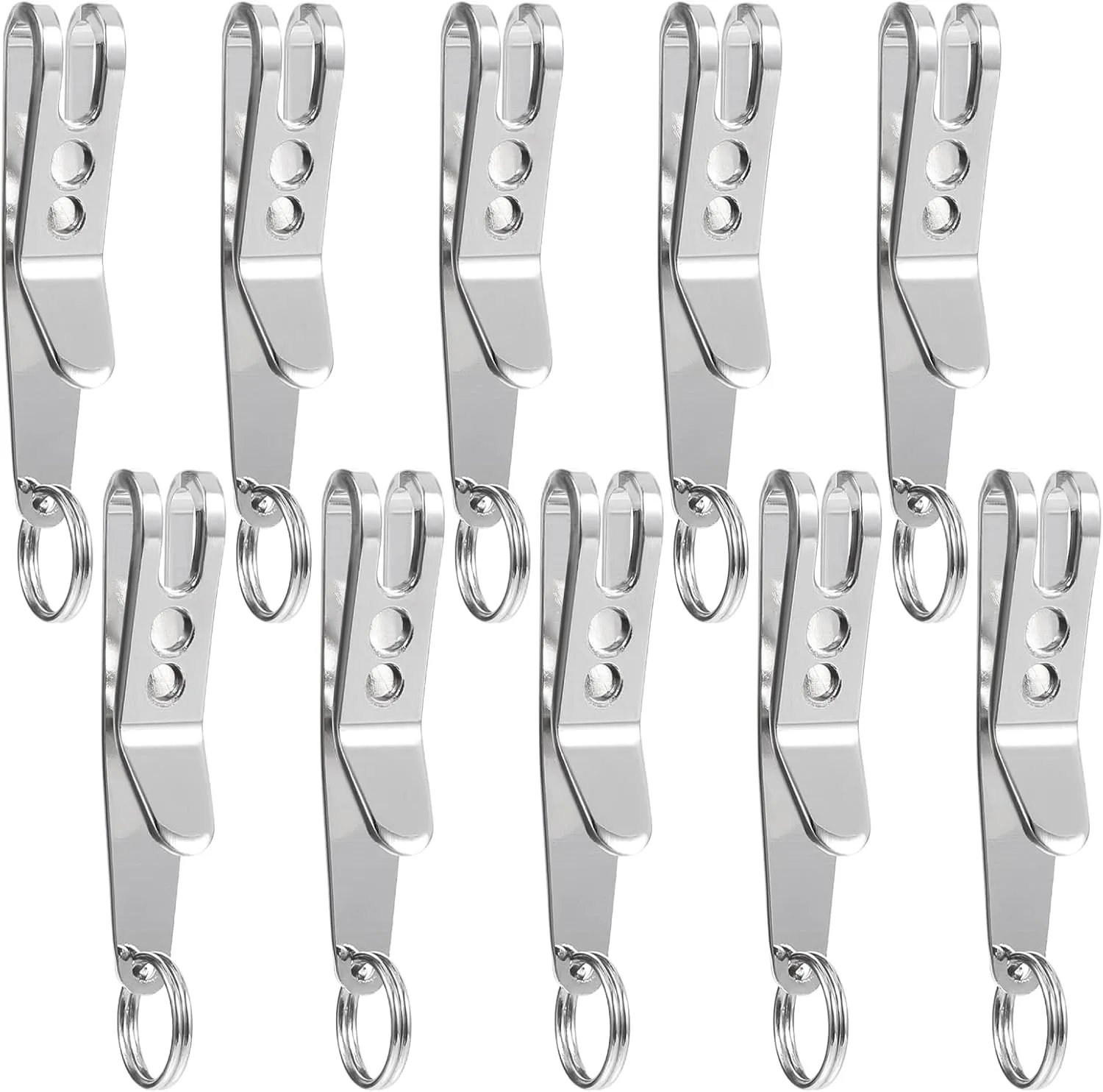 Deep Carry Pocket Clip, 10PCs Stainless Steel Outdoor Belt Clip, Hanging Clip Key Buckles for Pocket or Bag, Multi-Purpose Portable Pocket Clip for Keys, Flashlights, Knives
