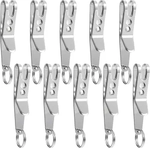 Deep Carry Pocket Clip, 10PCs Stainless Steel Outdoor Belt Clip, Hanging Clip Key Buckles for Pocket or Bag, Multi-Purpose Portable Pocket Clip for Keys, Flashlights, Knives