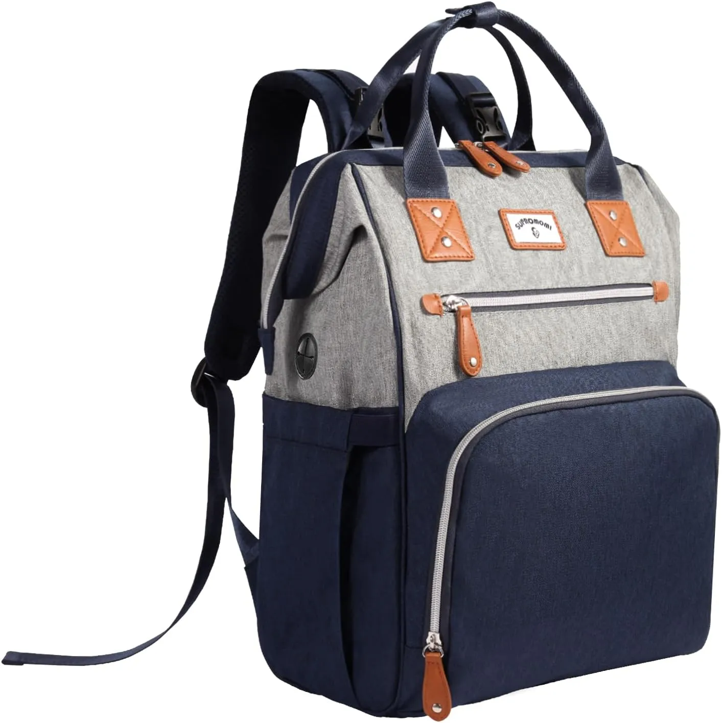 Diaper Bag Backpack: Tote Baby Bag for Boy and Girl, Large Mommy Bag Insulated Pockets Charger Holes for Men and Women, Nappy Bag for Baby Airplane Traveing Blue Grey