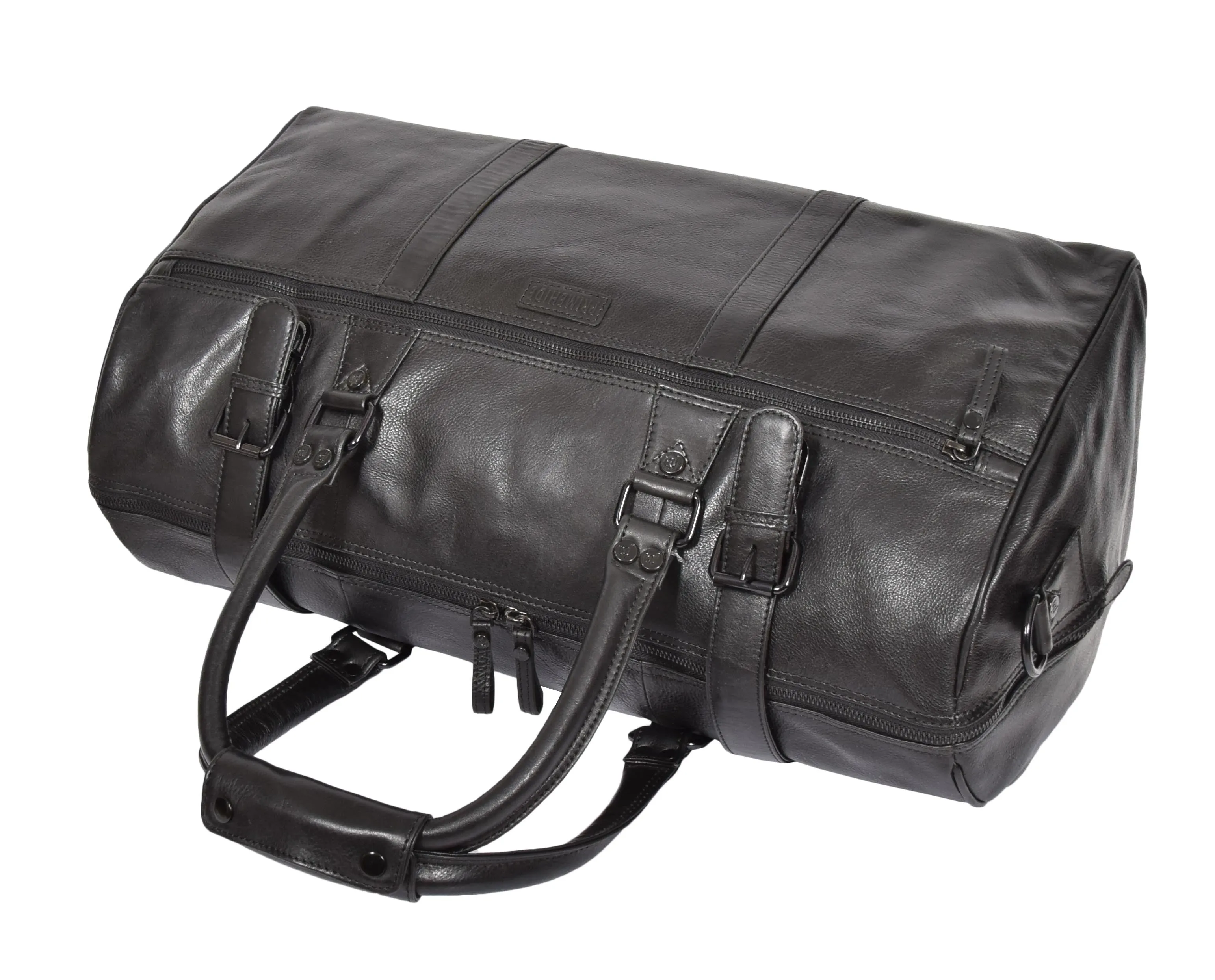 DR329 Black Luxury Leather Holdall Travel Duffle Bag