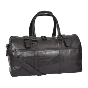 DR329 Black Luxury Leather Holdall Travel Duffle Bag
