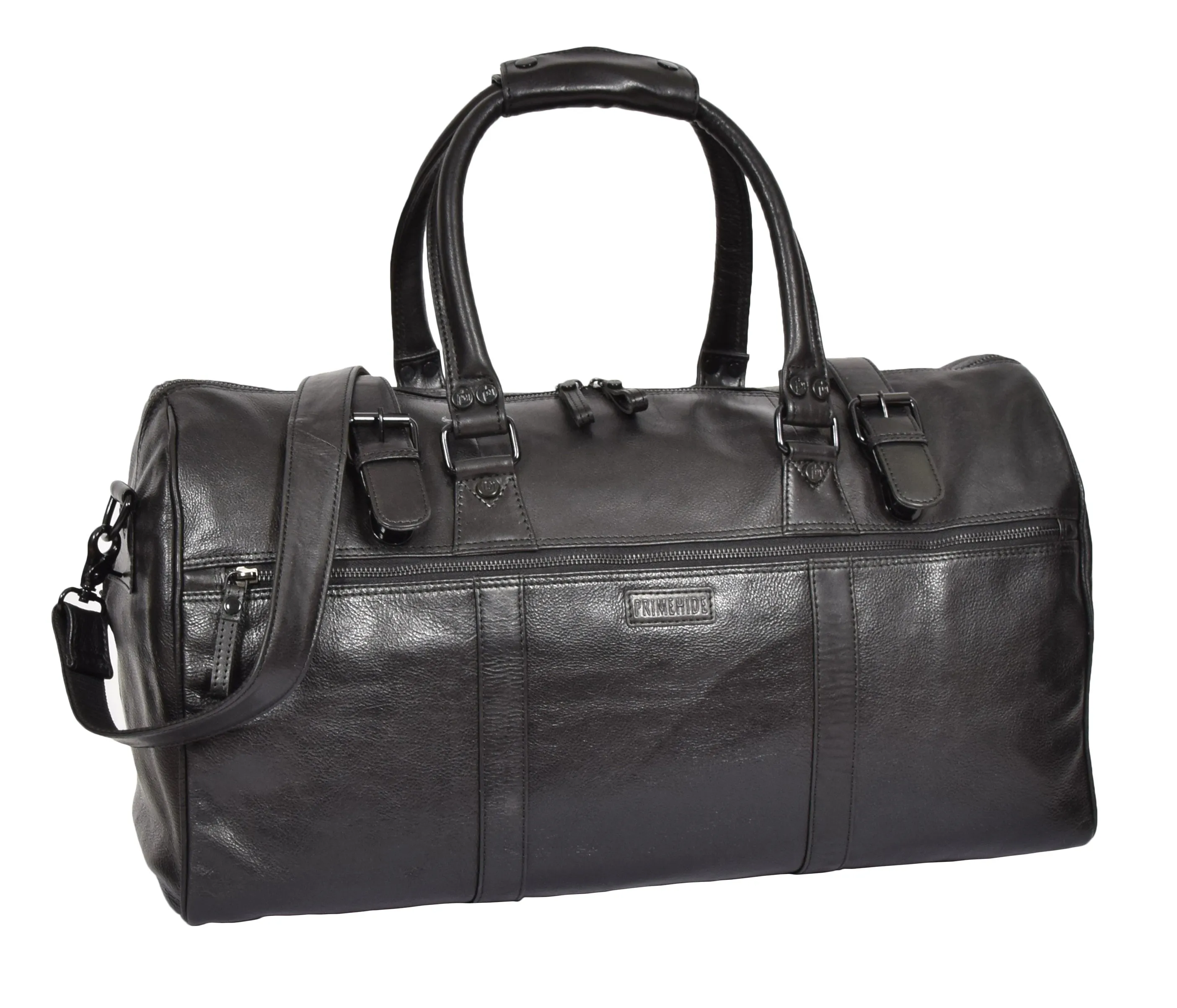 DR329 Black Luxury Leather Holdall Travel Duffle Bag