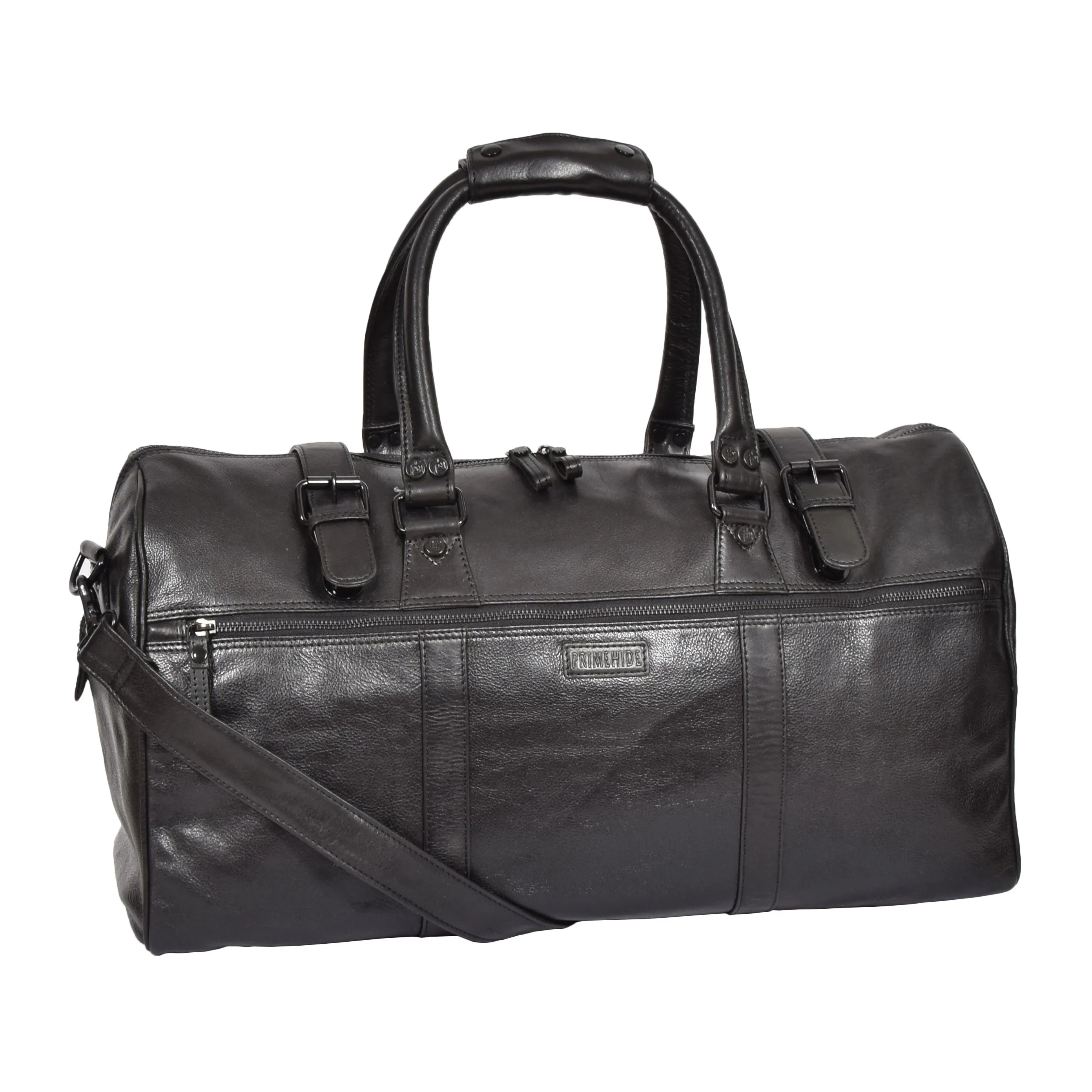 DR329 Black Luxury Leather Holdall Travel Duffle Bag