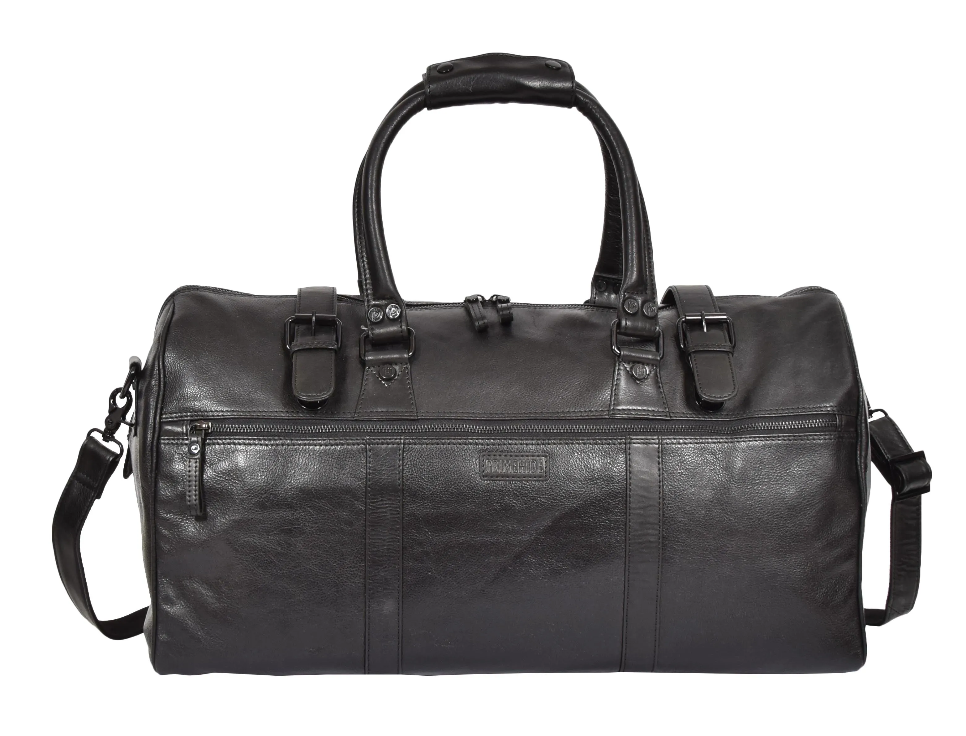 DR329 Black Luxury Leather Holdall Travel Duffle Bag