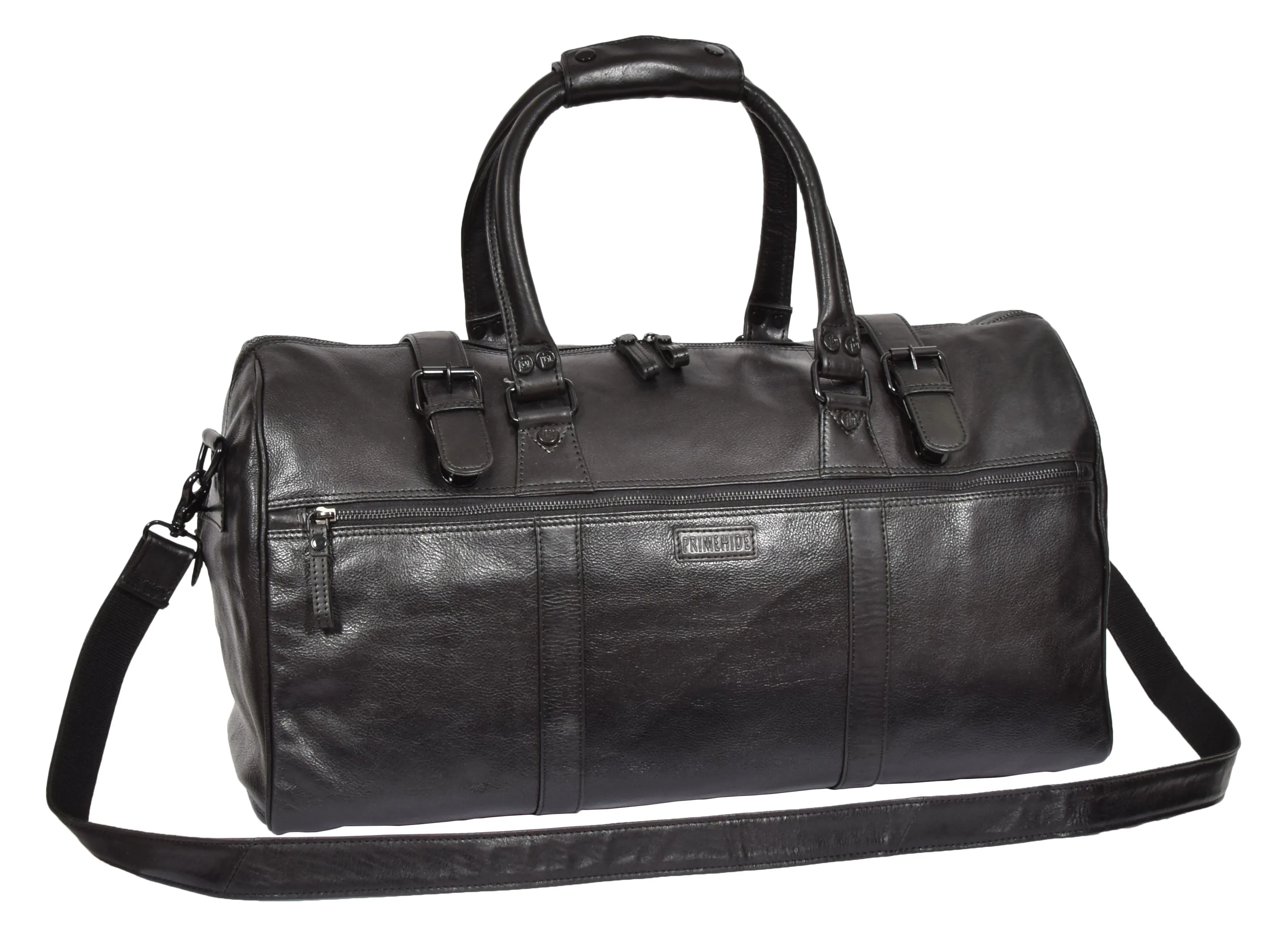 DR329 Black Luxury Leather Holdall Travel Duffle Bag