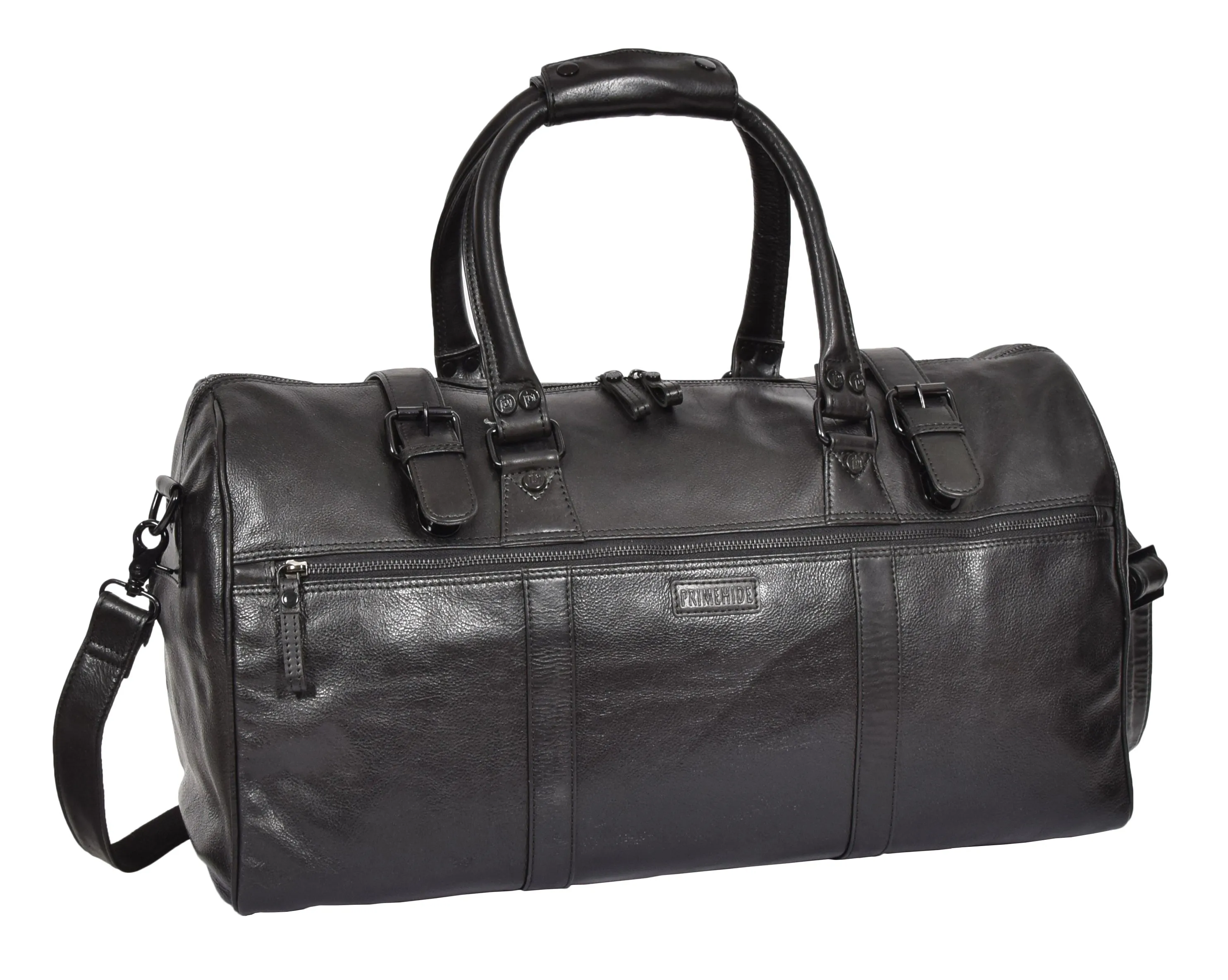 DR329 Black Luxury Leather Holdall Travel Duffle Bag