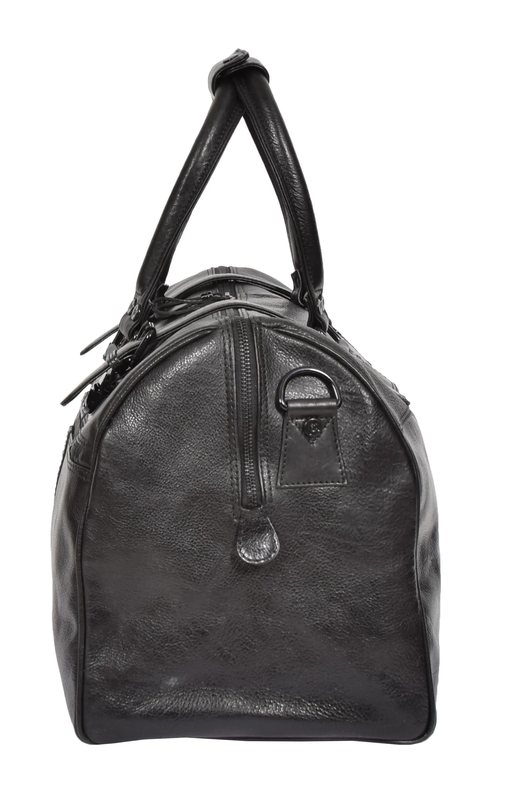 DR329 Black Luxury Leather Holdall Travel Duffle Bag