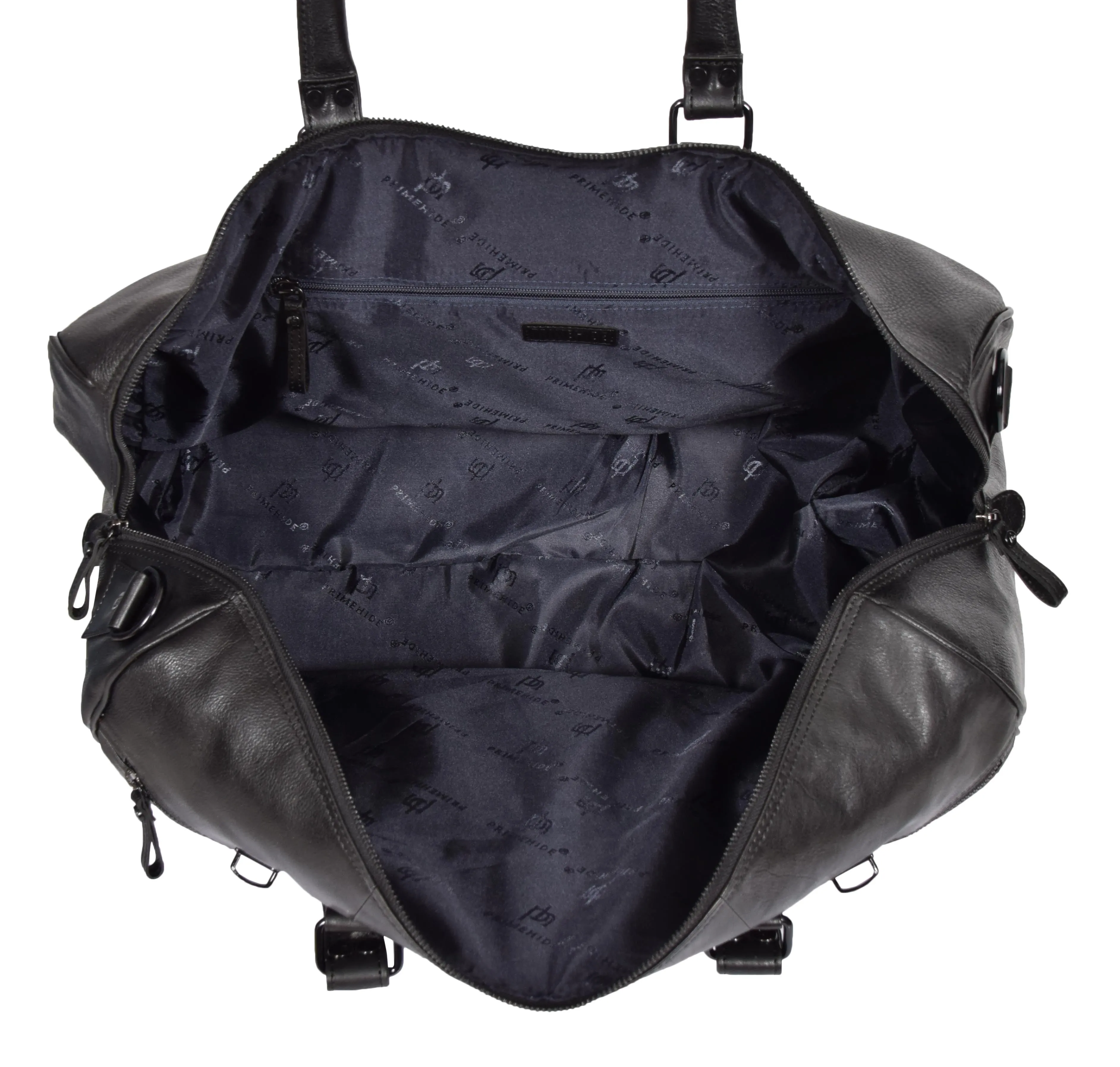 DR329 Black Luxury Leather Holdall Travel Duffle Bag