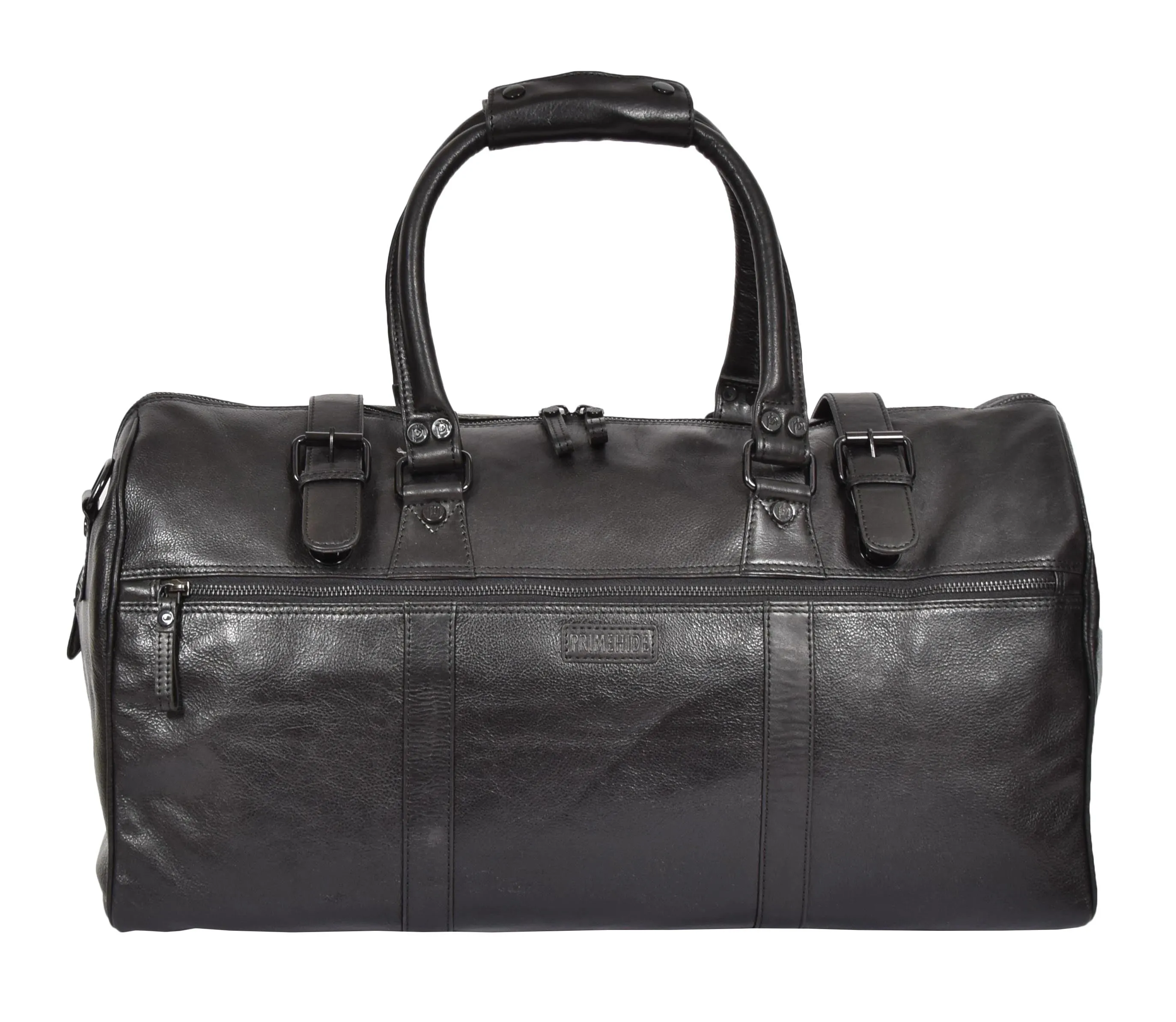DR329 Black Luxury Leather Holdall Travel Duffle Bag