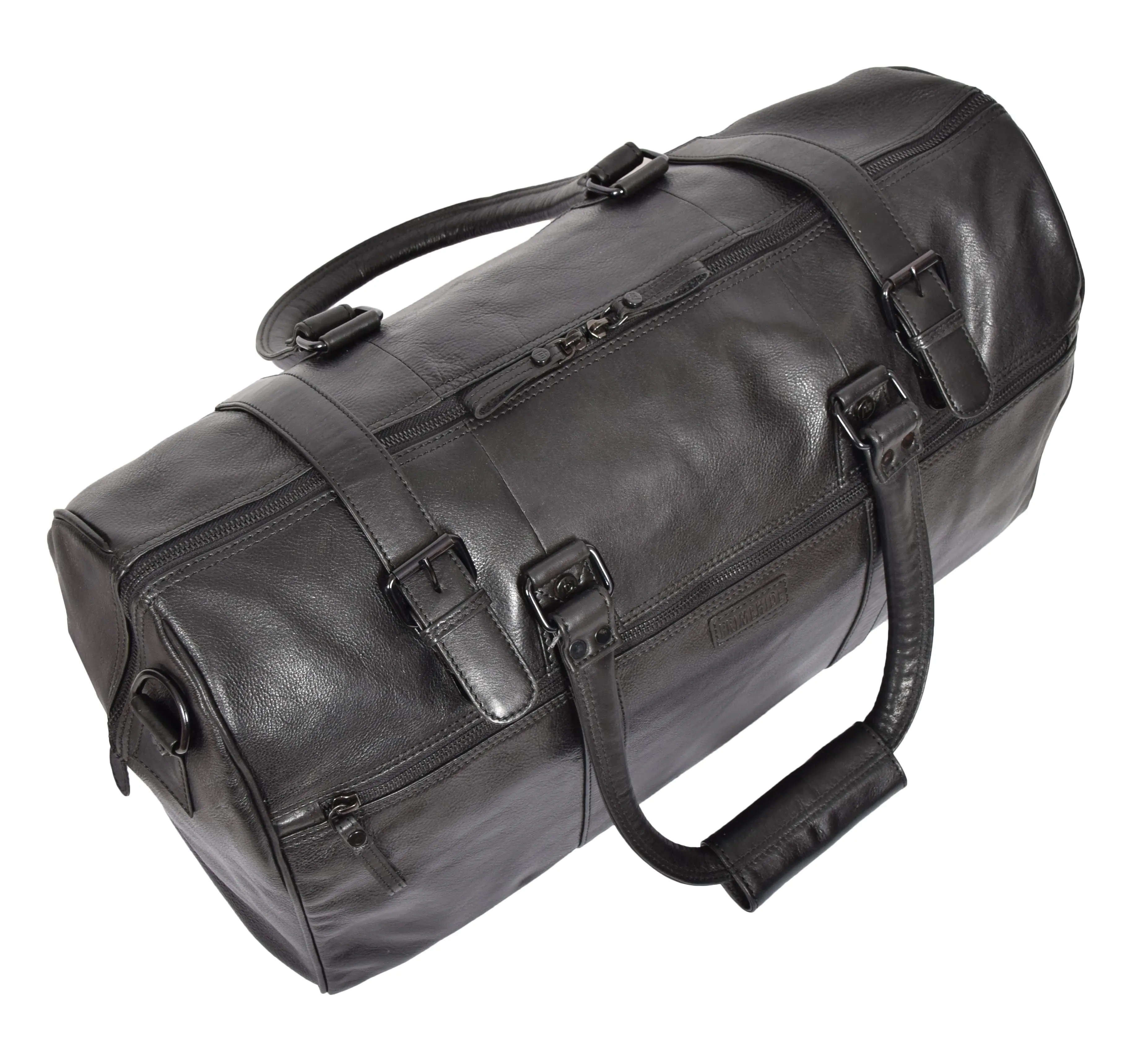 DR329 Black Luxury Leather Holdall Travel Duffle Bag