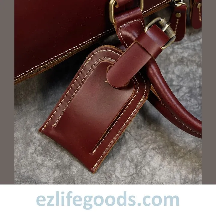 Elegant Polished Genuine Leather Duffle Travel Bag 45 cm in Wine Color Tones