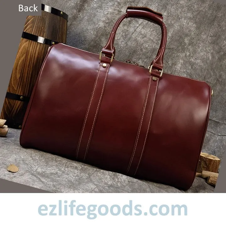 Elegant Polished Genuine Leather Duffle Travel Bag 45 cm in Wine Color Tones