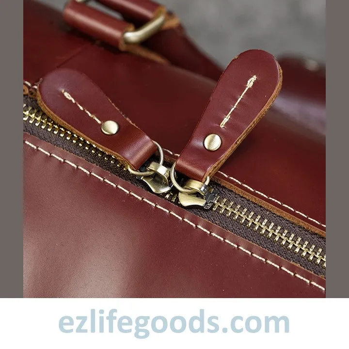 Elegant Polished Genuine Leather Duffle Travel Bag 45 cm in Wine Color Tones