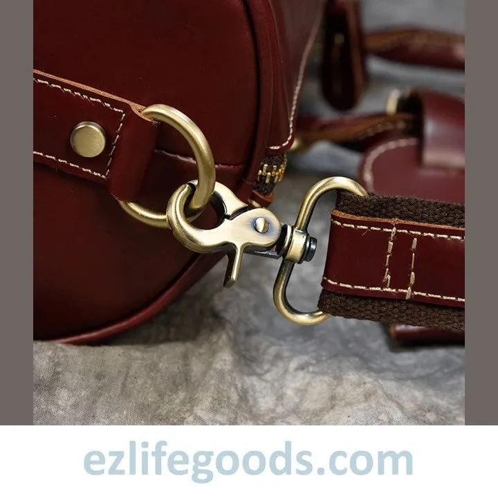 Elegant Polished Genuine Leather Duffle Travel Bag 45 cm in Wine Color Tones
