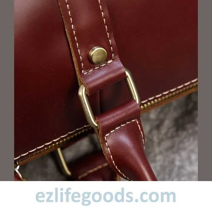 Elegant Polished Genuine Leather Duffle Travel Bag 45 cm in Wine Color Tones