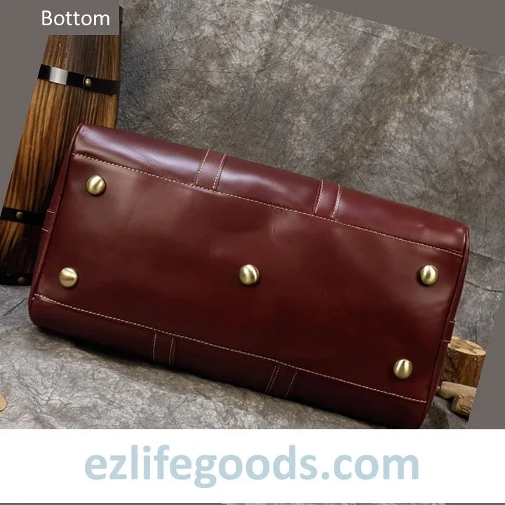 Elegant Polished Genuine Leather Duffle Travel Bag 45 cm in Wine Color Tones
