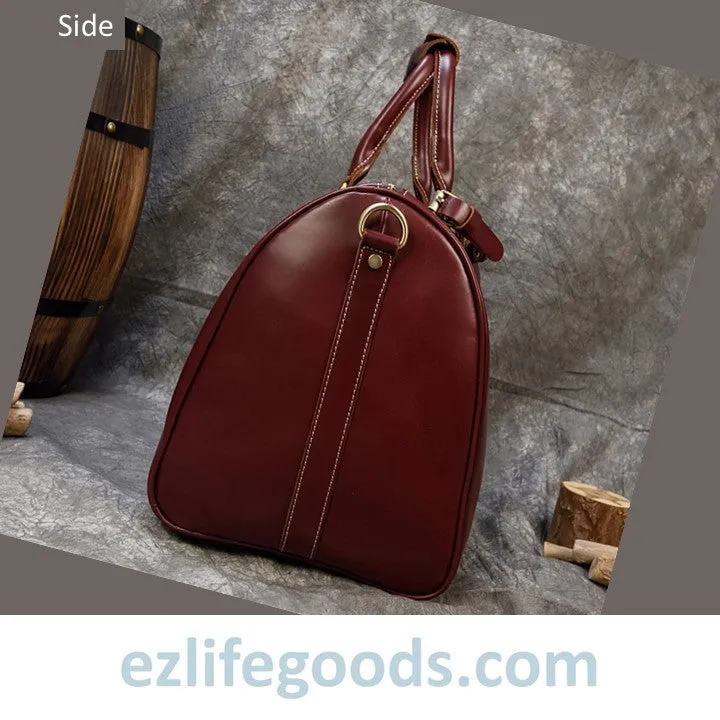 Elegant Polished Genuine Leather Duffle Travel Bag 45 cm in Wine Color Tones