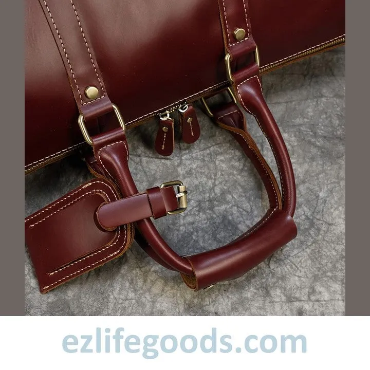 Elegant Polished Genuine Leather Duffle Travel Bag 45 cm in Wine Color Tones
