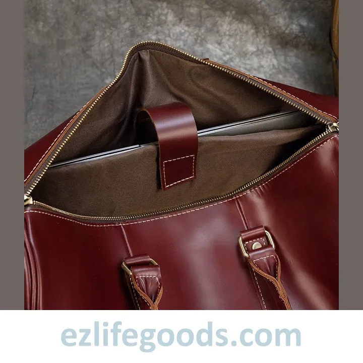Elegant Polished Genuine Leather Duffle Travel Bag 45 cm in Wine Color Tones
