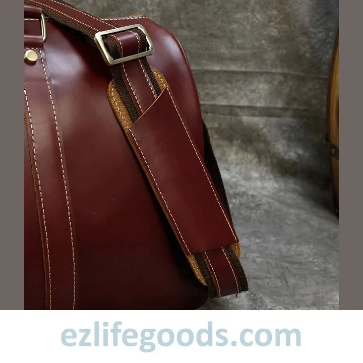 Elegant Polished Genuine Leather Duffle Travel Bag 45 cm in Wine Color Tones