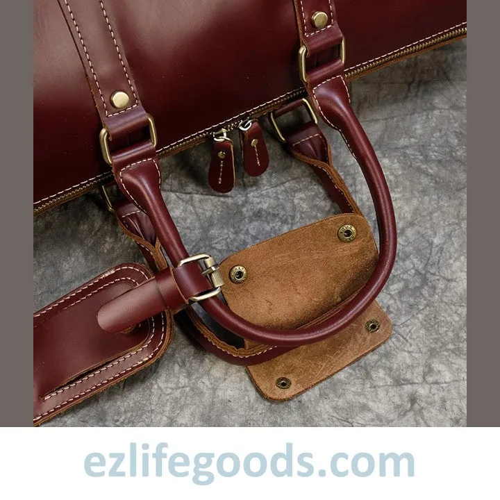 Elegant Polished Genuine Leather Duffle Travel Bag 45 cm in Wine Color Tones