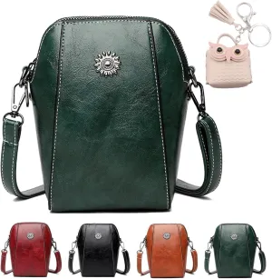 Elmyse Crossbody Bag Leather, Retro All-Match Vertical Cellphone Bag, Leather Crossbody Bags for Women