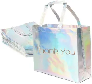 Extra Large Thank You Gift Bags - Set of 24 Bags - 16x12 Inches -Reusable Iridescent Shiny Holographic Boutique Bags With Handles - XL Gift Bags - Perfect for Small Business 16x6x12
