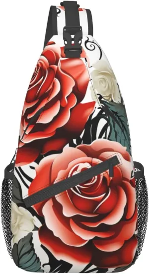 Floral Rose Ivy with Leaves Spring Crossbody Sling Backpack Sling Bag for Women Hiking Daypack Chest Bag Shoulder Bag