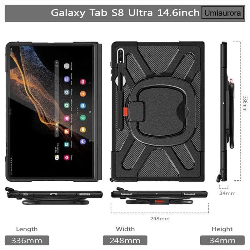 Galaxy Tab S9 Ultra Rotation Hand Ring Stand Rugged Case
