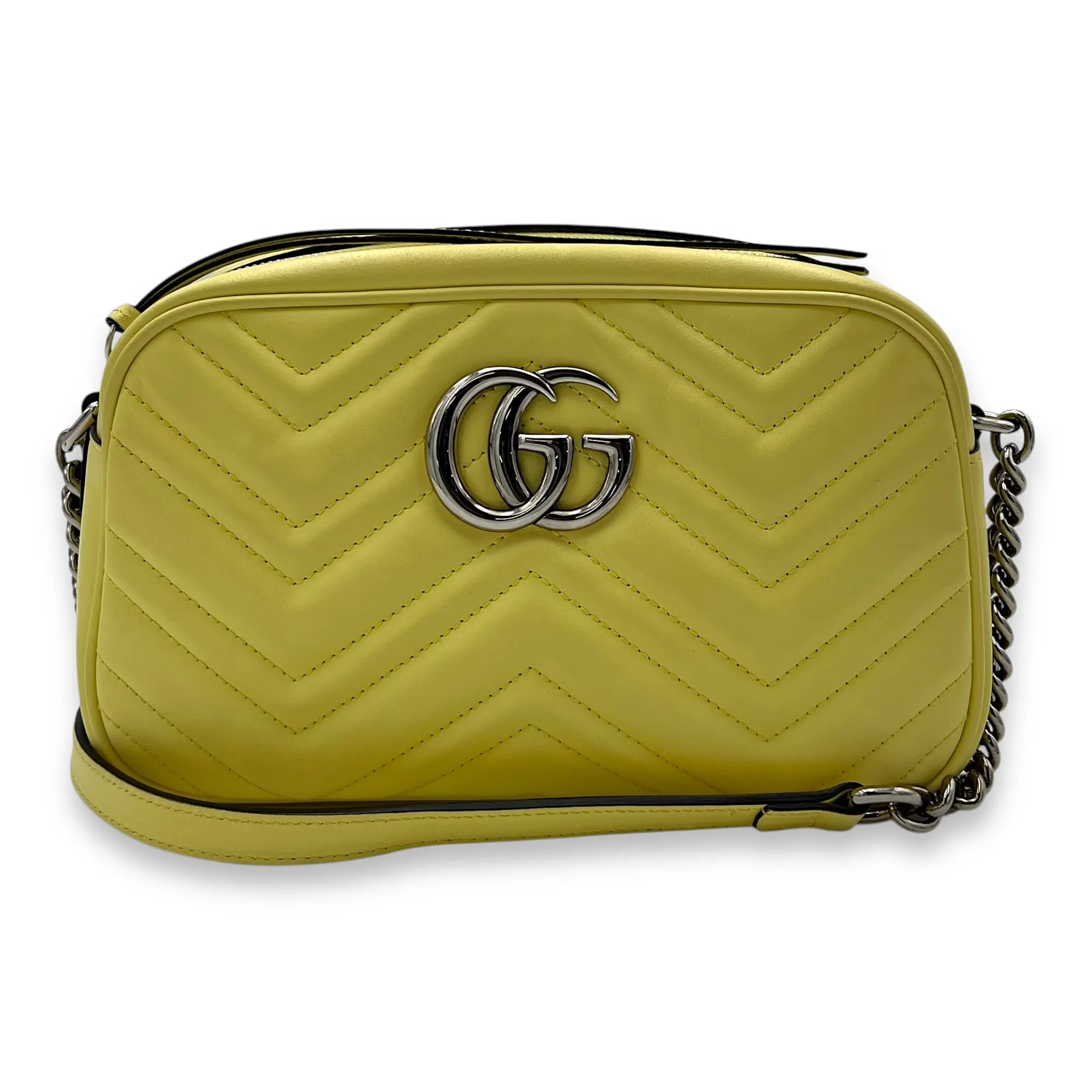 GG Marmont Crossbody Bag Medium Yellow in Calfskin, Silver hardware