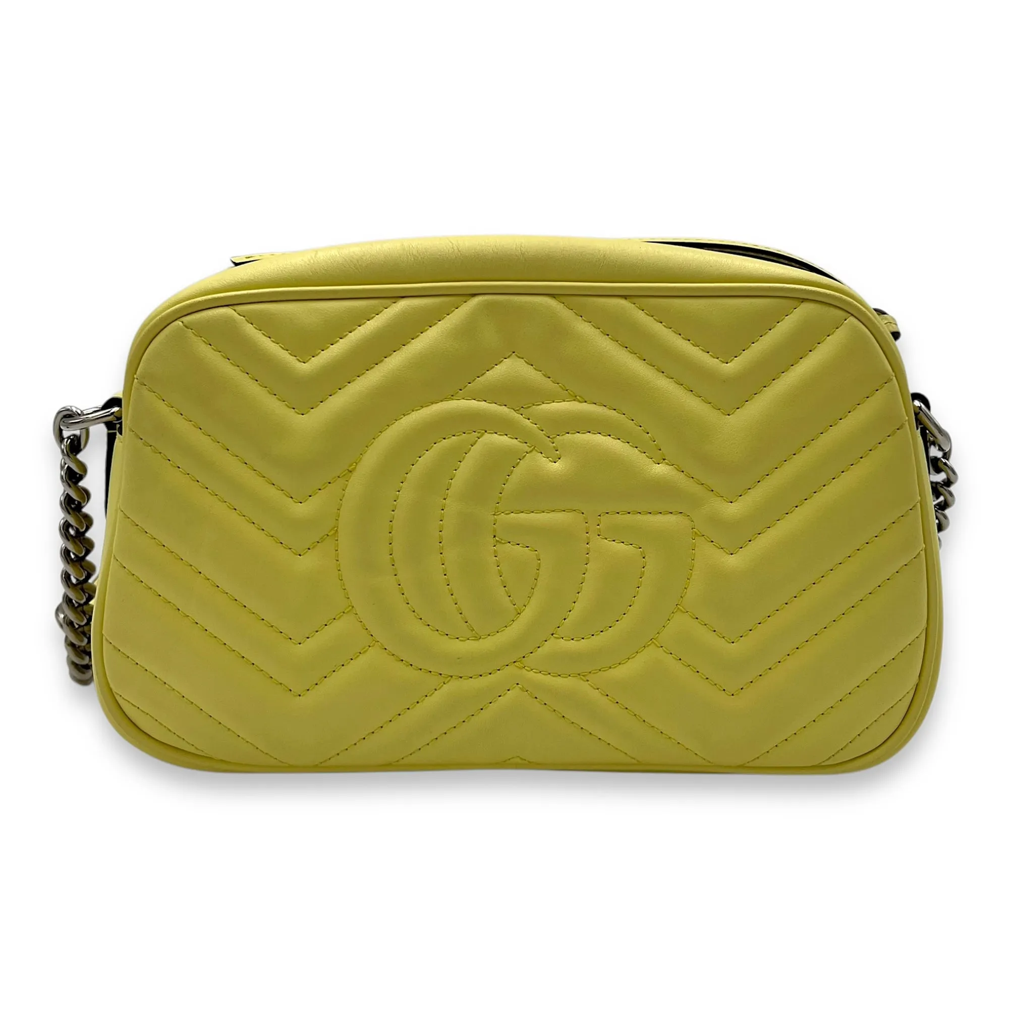 GG Marmont Crossbody Bag Medium Yellow in Calfskin, Silver hardware