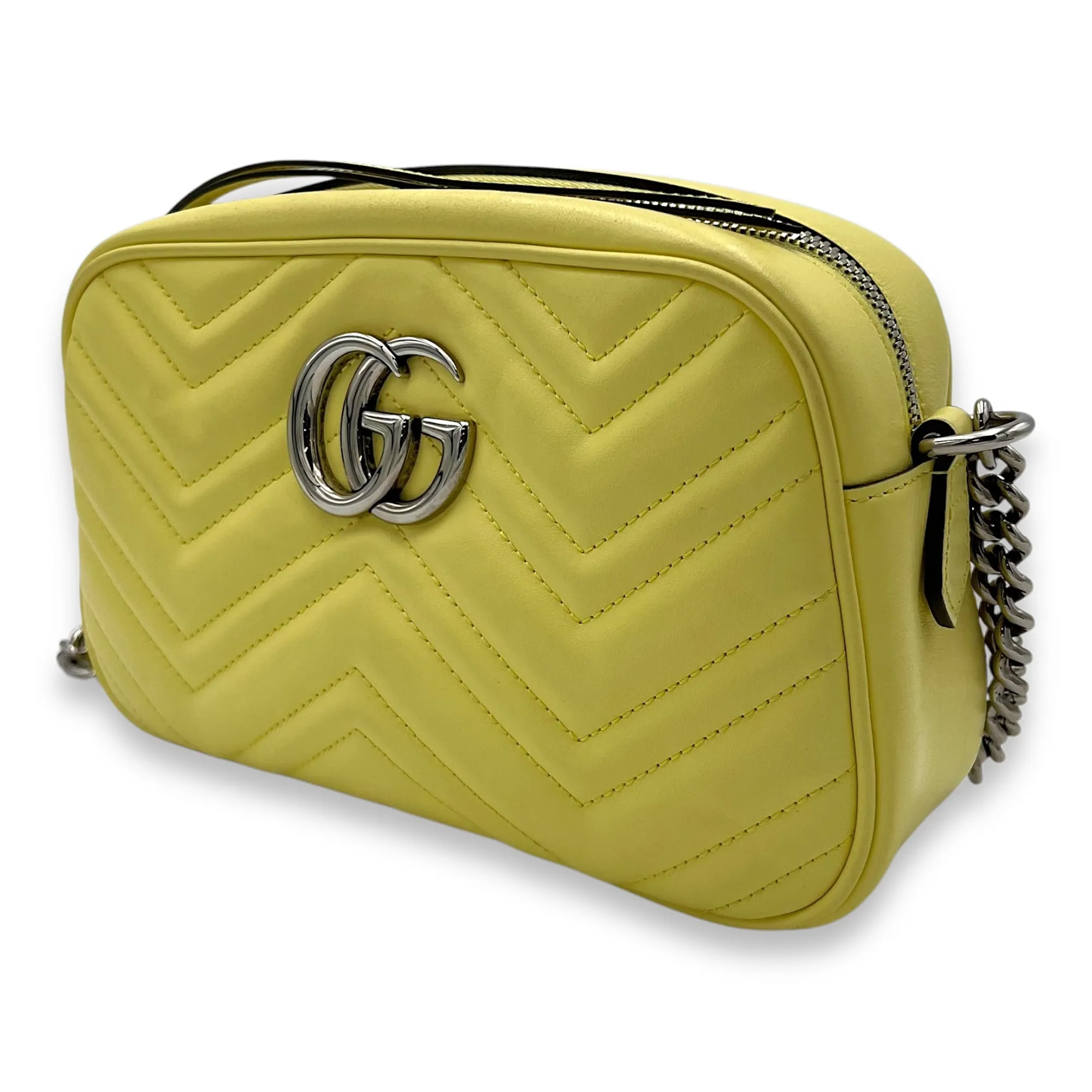 GG Marmont Crossbody Bag Medium Yellow in Calfskin, Silver hardware